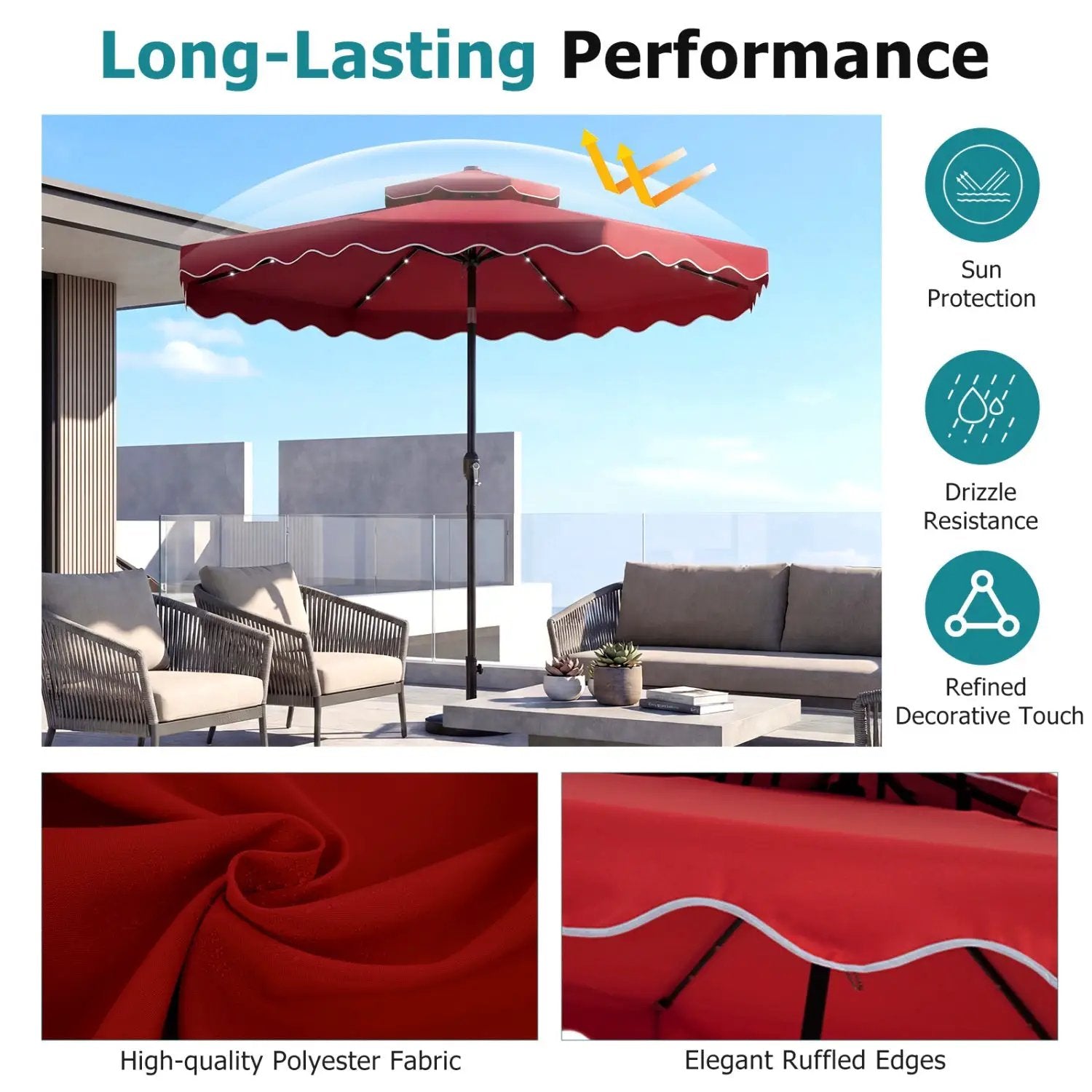 10 FT Solar LED Patio Umbrella for Deck and Pool by DirectDeals