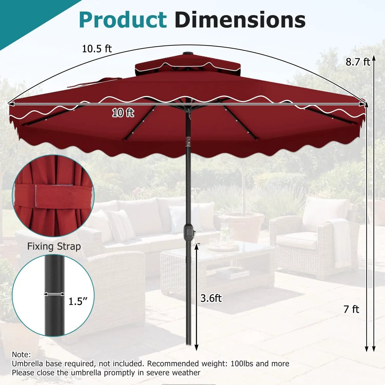 10 FT Solar LED Patio Umbrella for Deck and Pool by DirectDeals