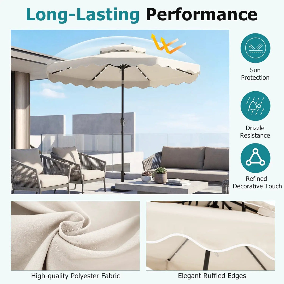 10 FT Solar LED Patio Umbrella for Deck and Pool, photo 39 of 40