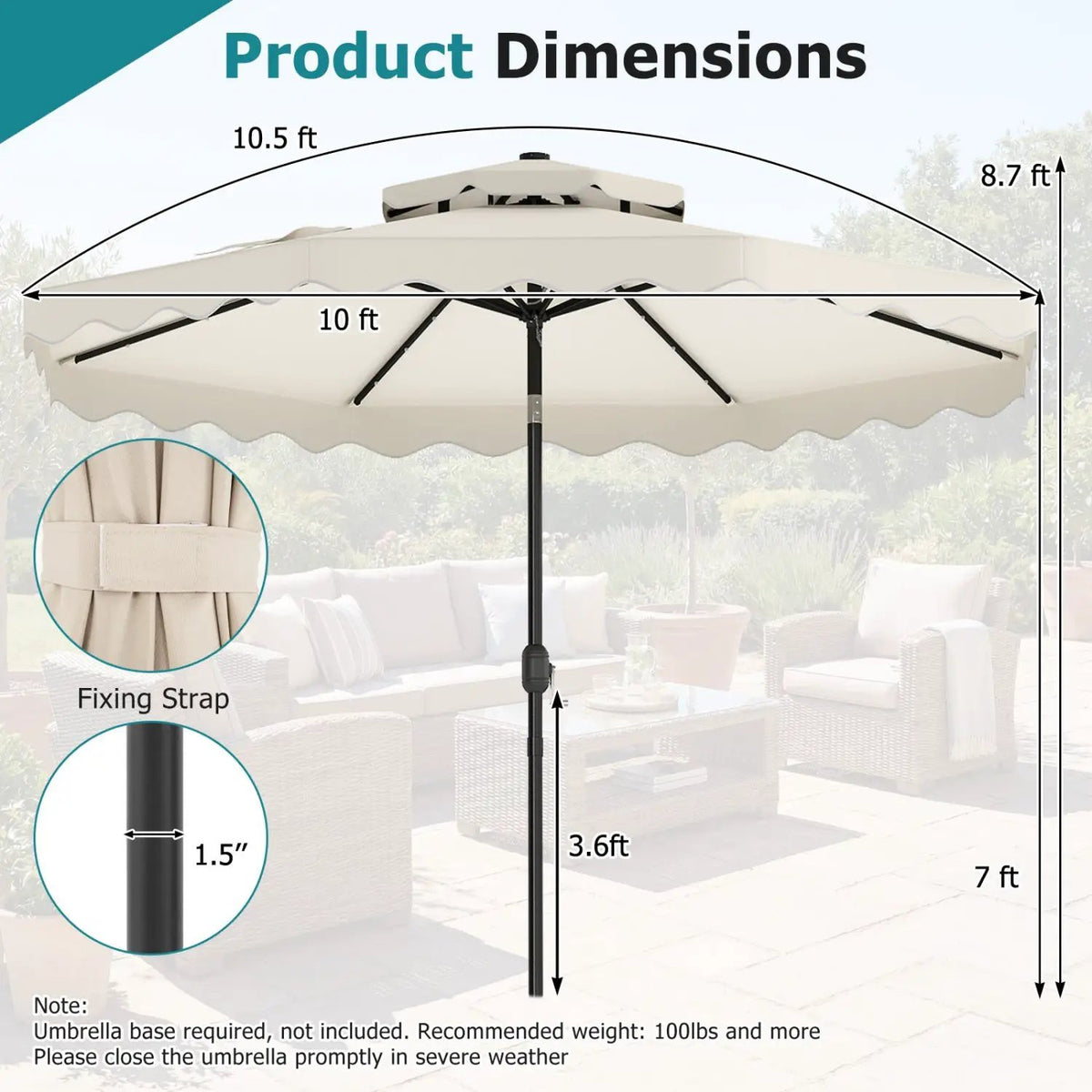 10 FT Solar LED Patio Umbrella for Deck and Pool, photo 36 of 40