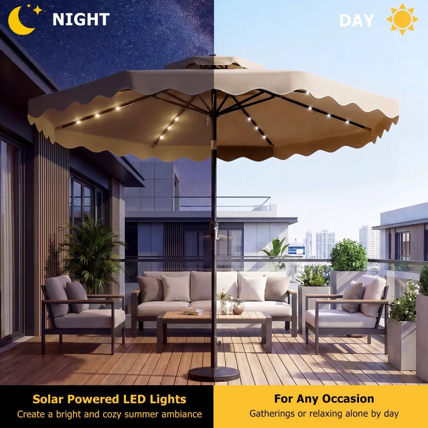10 FT Solar LED Patio Umbrella for Deck and Pool by DirectDeals