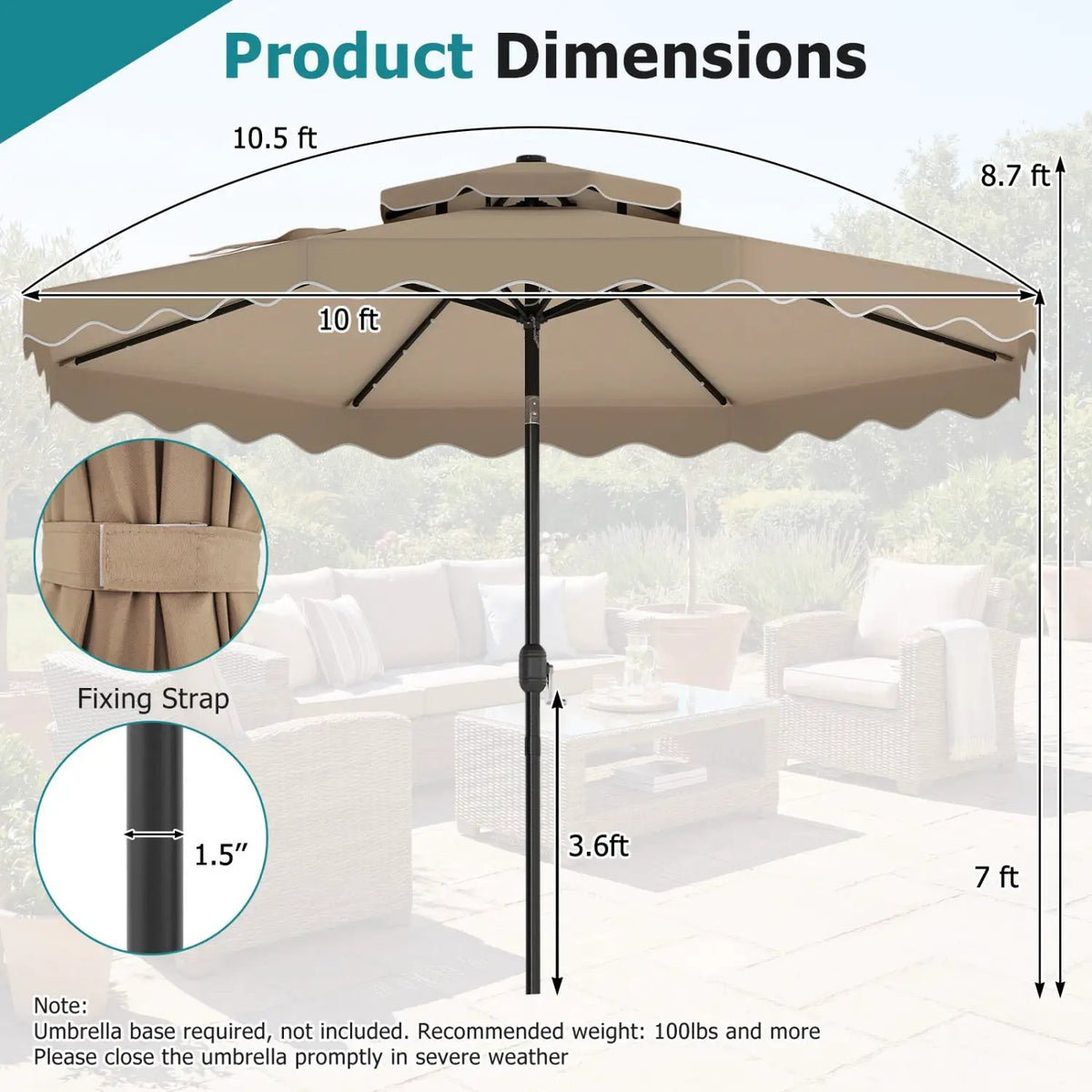 10 FT Solar LED Patio Umbrella for Deck and Pool, photo 15 of 40