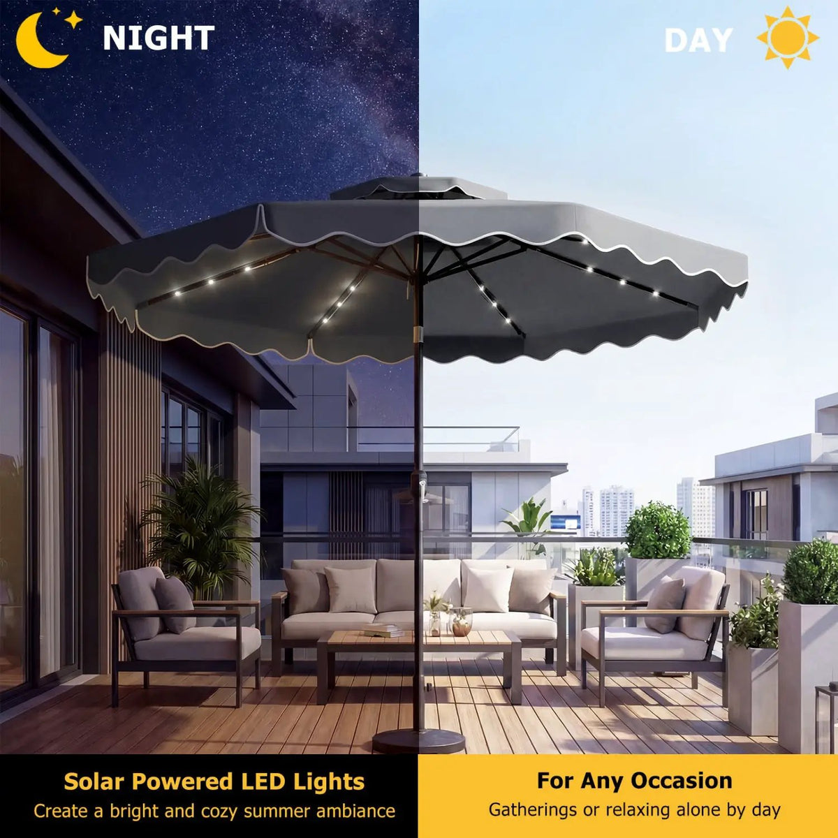 10 FT Solar LED Patio Umbrella for Deck and Pool, photo 32 of 40