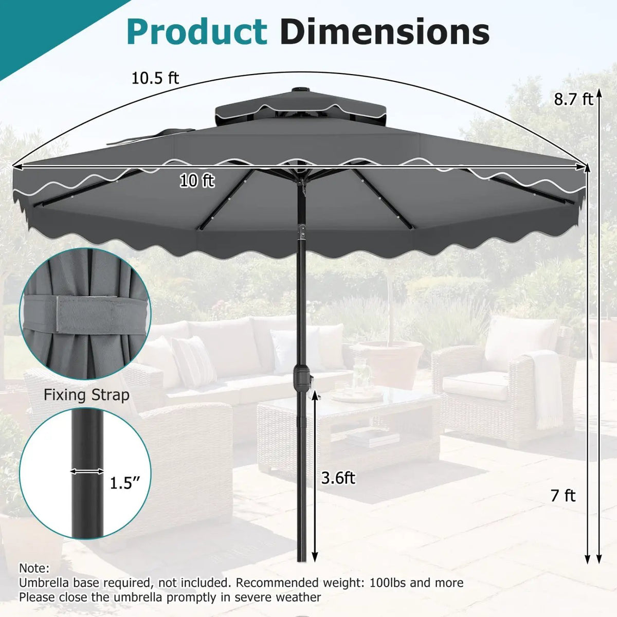 10 FT Solar LED Patio Umbrella for Deck and Pool, photo 29 of 40