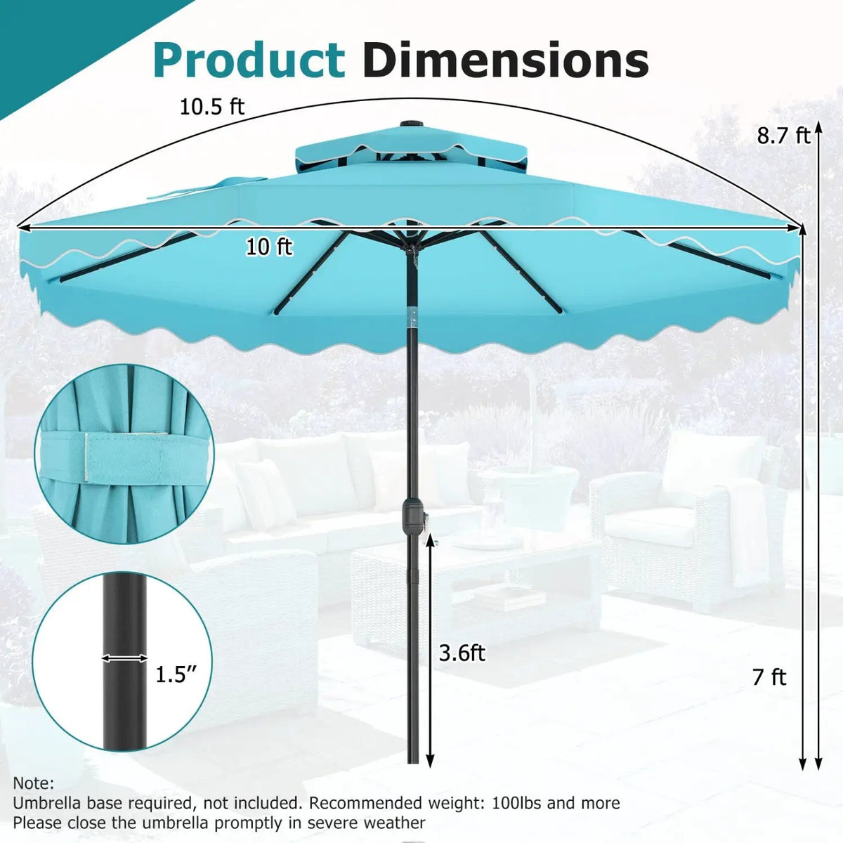 10 FT Solar LED Patio Umbrella for Deck and Pool, photo 22 of 40