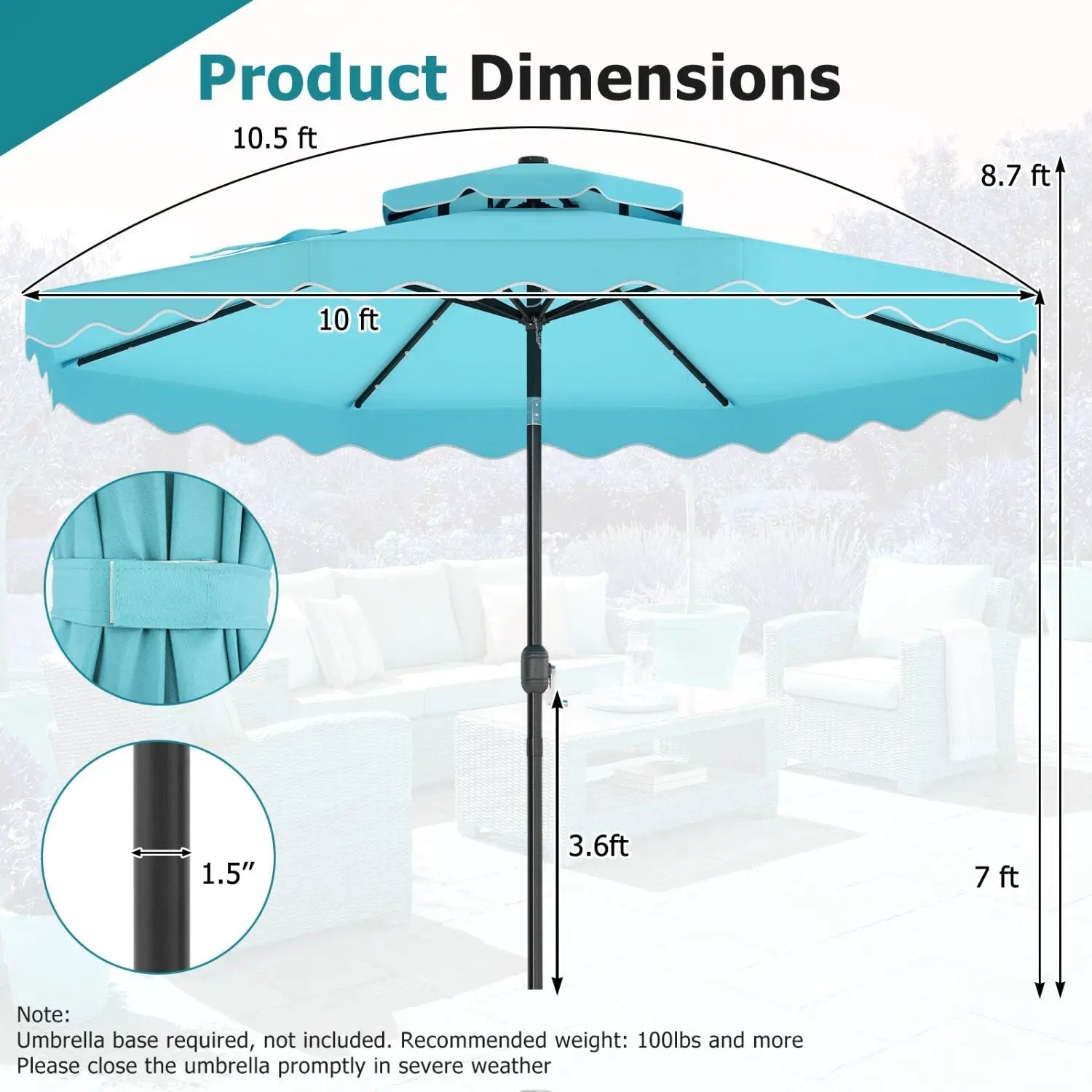 10 FT Solar LED Patio Umbrella for Deck and Pool by DirectDeals