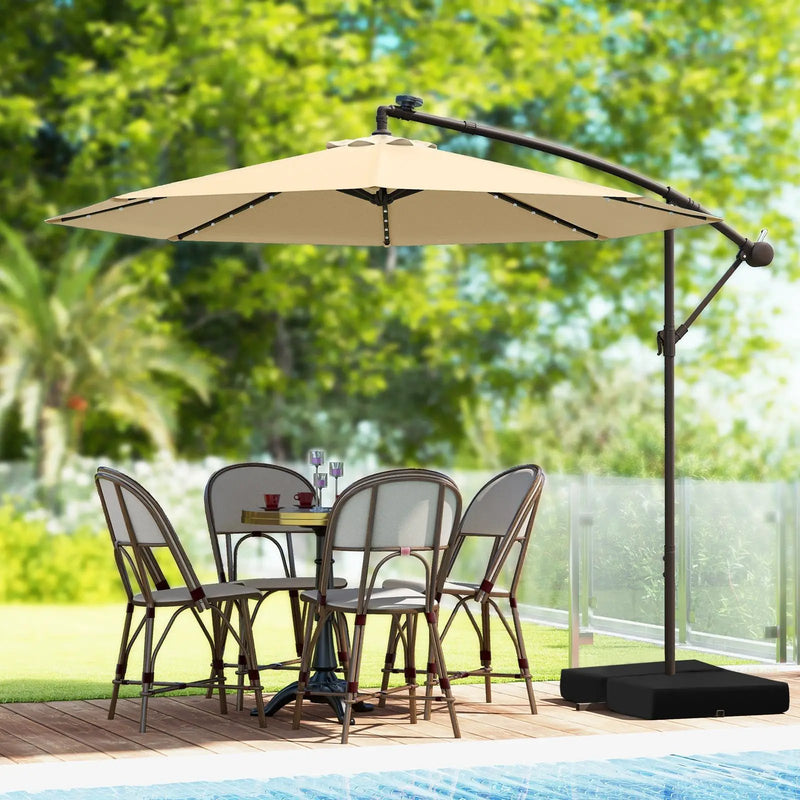 10 Feet Cantilever Umbrella with 32 LED Lights and Solar Panel Batteries by DirectDeals