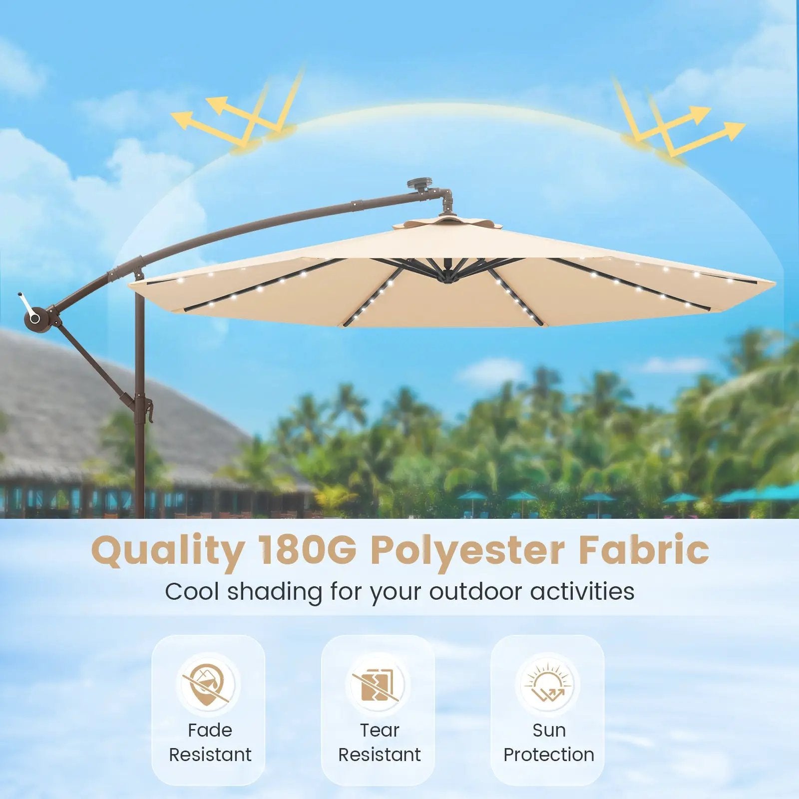 10 Feet Cantilever Umbrella with 32 LED Lights and Solar Panel Batteries by DirectDeals