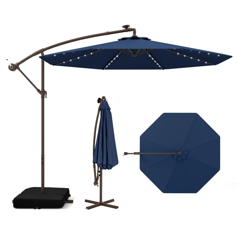 10 Feet Cantilever Umbrella with 32 LED Lights and Solar Panel Batteries by DirectDeals