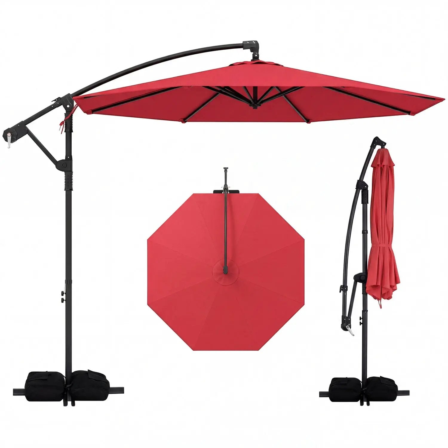 10 Feet Offset Hanging Umbrella with Base Patio Cantilever Umbrella with Tilt by DirectDeals