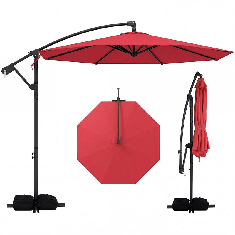 10 Feet Offset Hanging Umbrella with Base Patio Cantilever Umbrella with Tilt by DirectDeals