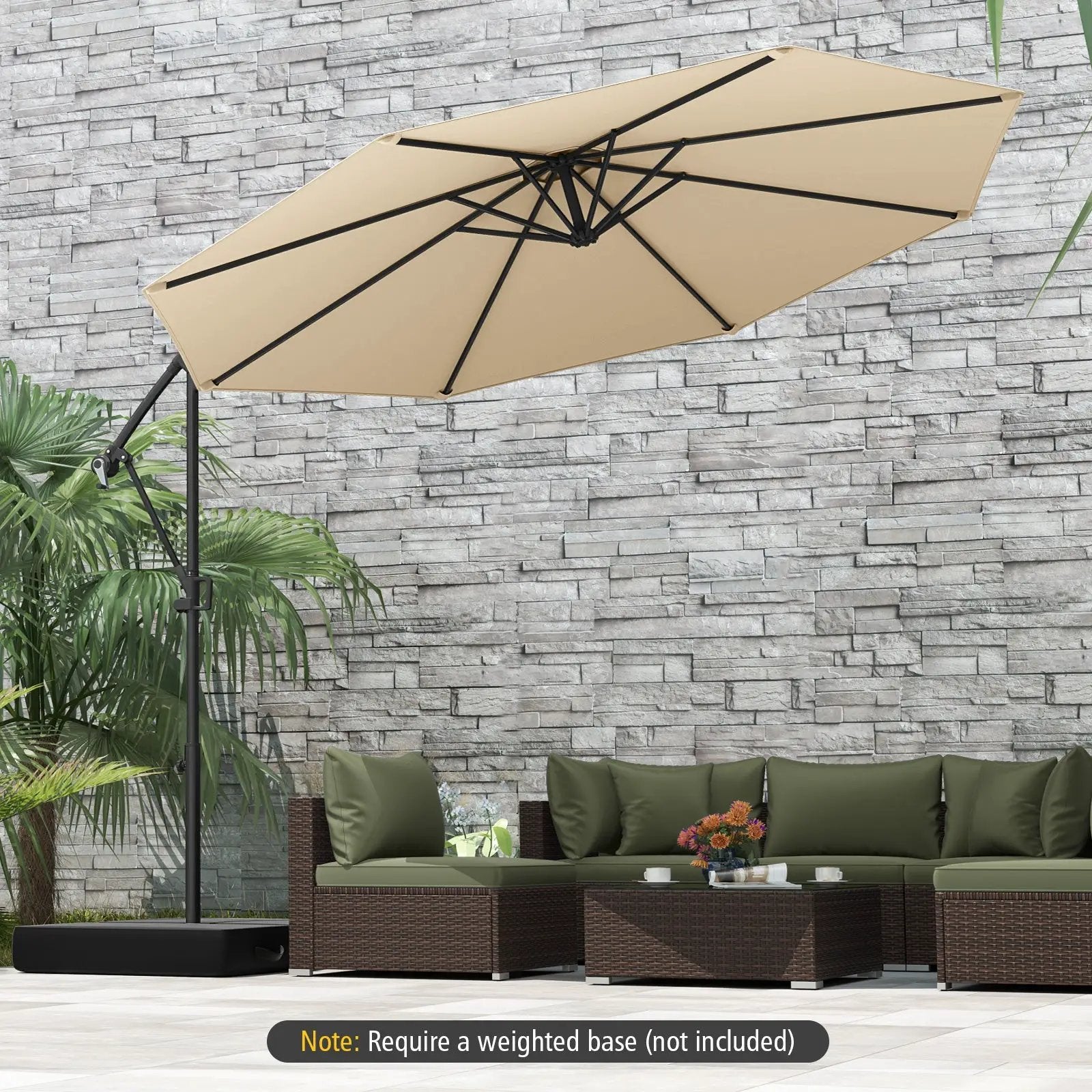 10 Feet Offset Hanging Umbrella with Base and Infinite Tilt by DirectDeals