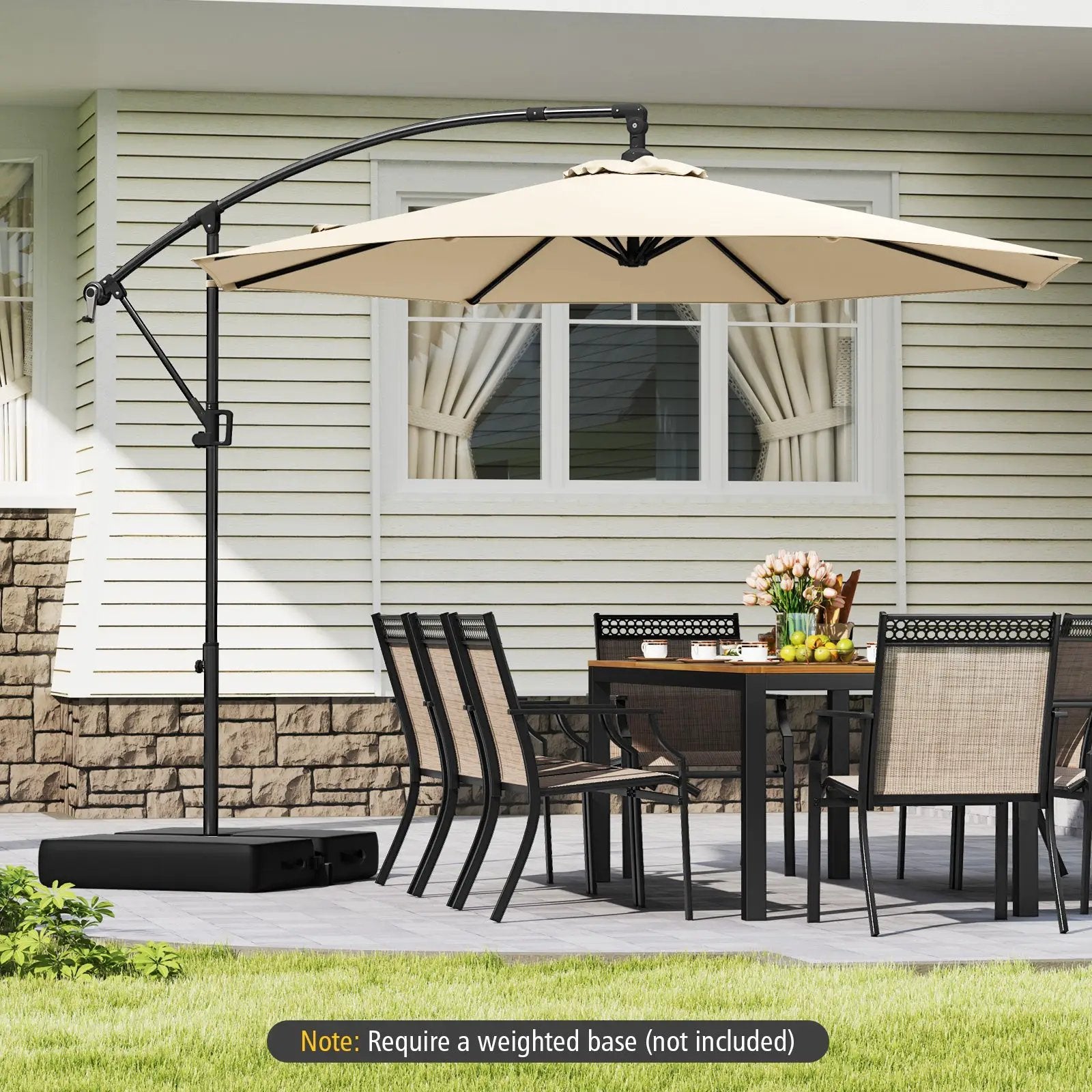 10 Feet Offset Hanging Umbrella with Base and Infinite Tilt by DirectDeals