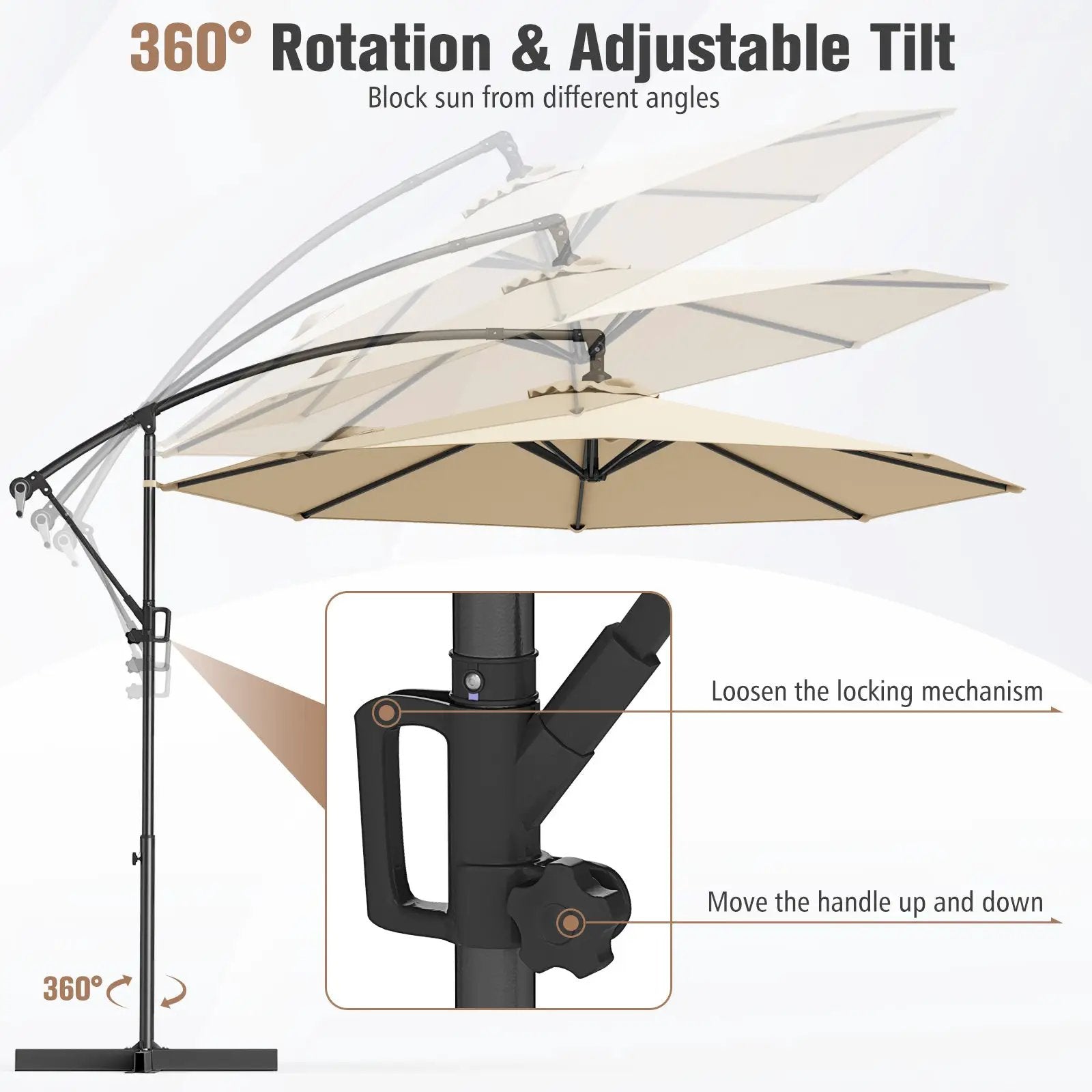 10 Feet Offset Hanging Umbrella with Base and Infinite Tilt by DirectDeals