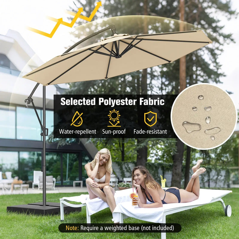 10 Feet Offset Hanging Umbrella with Base and Infinite Tilt by DirectDeals