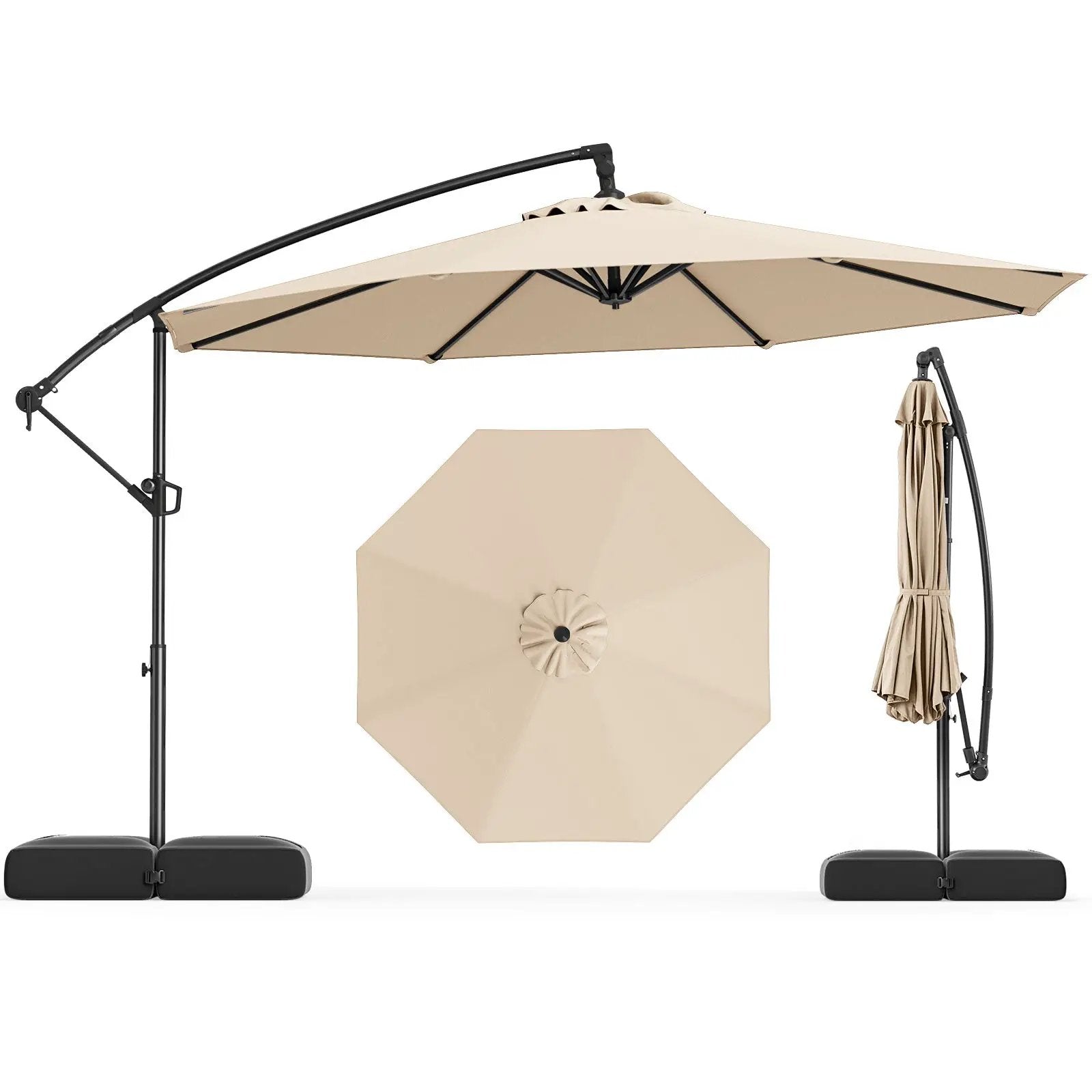 10 Feet Offset Hanging Umbrella with Base Patio Cantilever Umbrella with Tilt by DirectDeals