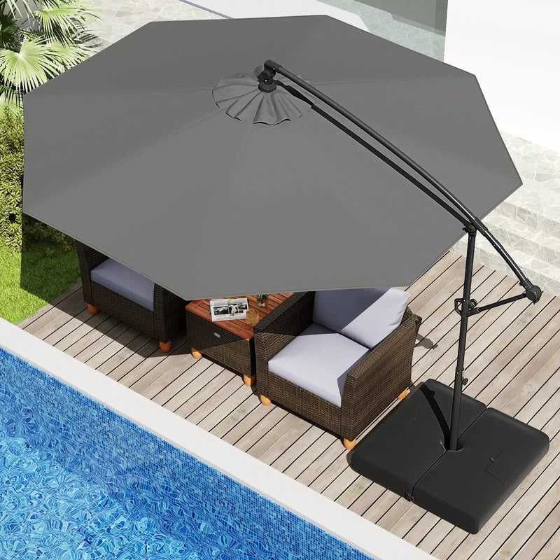 10 Feet Offset Hanging Umbrella with Base Patio Cantilever Umbrella with Tilt by DirectDeals