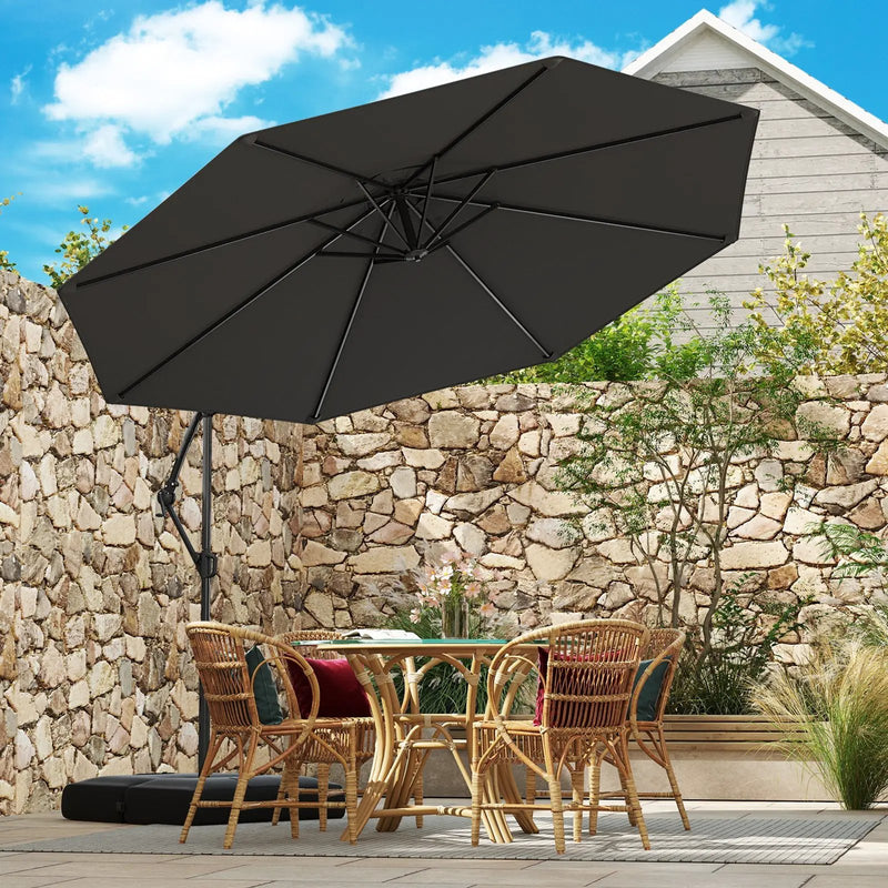 10 Feet Offset Hanging Umbrella with Base Patio Cantilever Umbrella with Tilt by DirectDeals