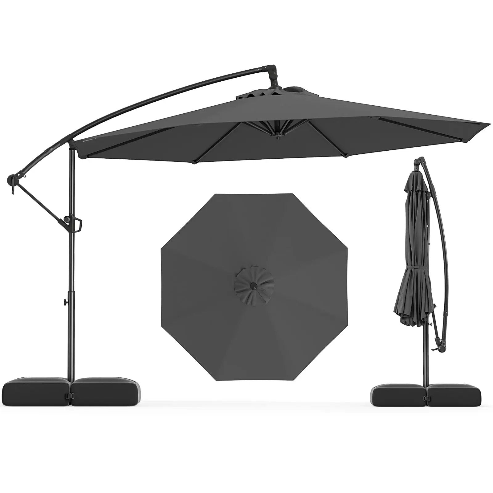 10 Feet Offset Hanging Umbrella with Base Patio Cantilever Umbrella with Tilt by DirectDeals