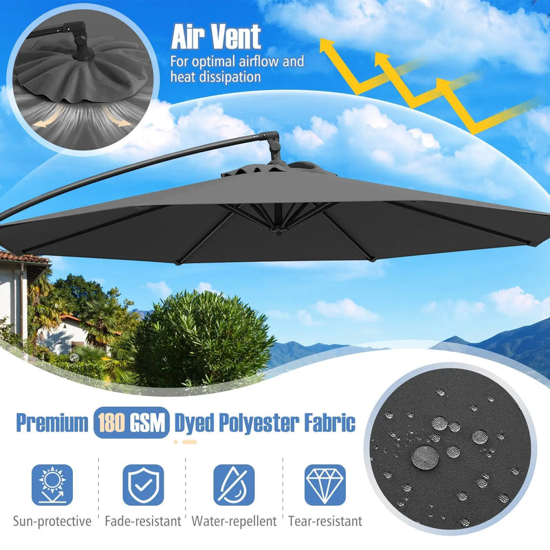 10 Feet Offset Hanging Umbrella with Base Patio Cantilever Umbrella with Tilt by DirectDeals