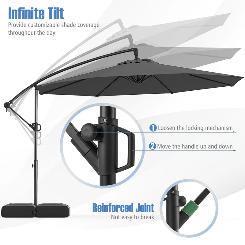 10 Feet Offset Hanging Umbrella with Base Patio Cantilever Umbrella with Tilt by DirectDeals