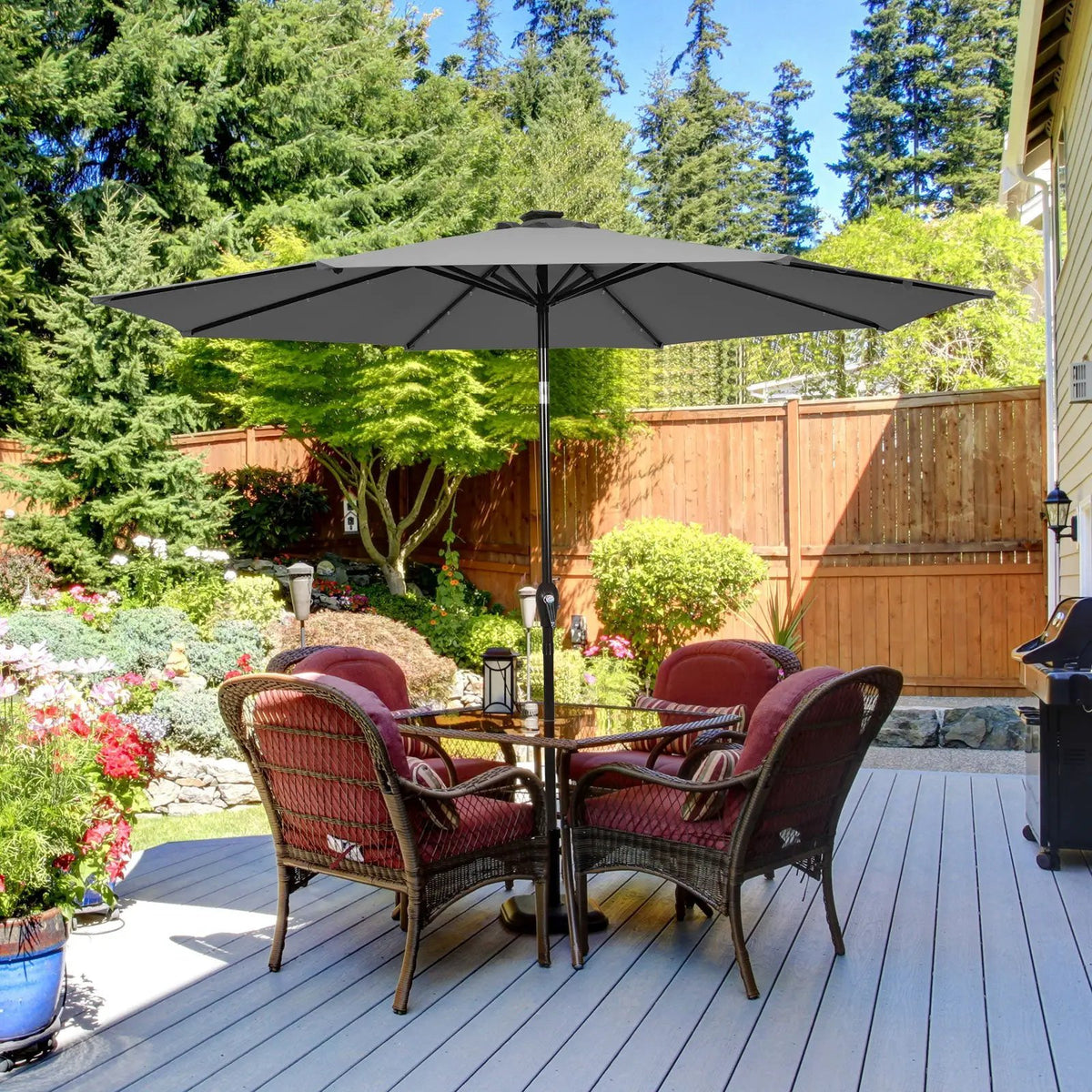 10 Feet Outdoor Patio umbrella with Bright Solar LED Lights-Dark Blue, photo 6 of 13