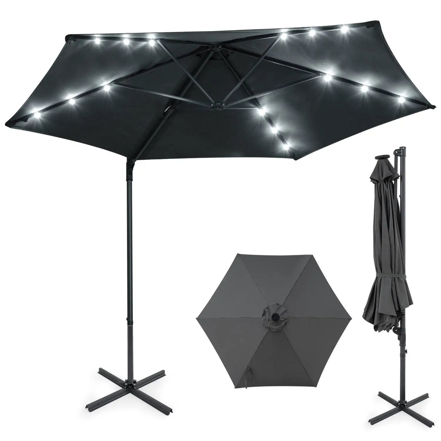 10 Feet Patio Cantilever Umbrella with Solar LED Lights by DirectDeals