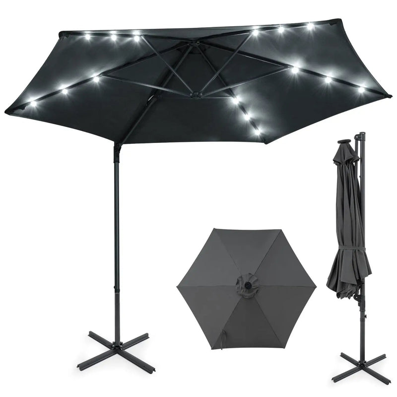 10 Feet Patio Cantilever Umbrella with Solar LED Lights by DirectDeals