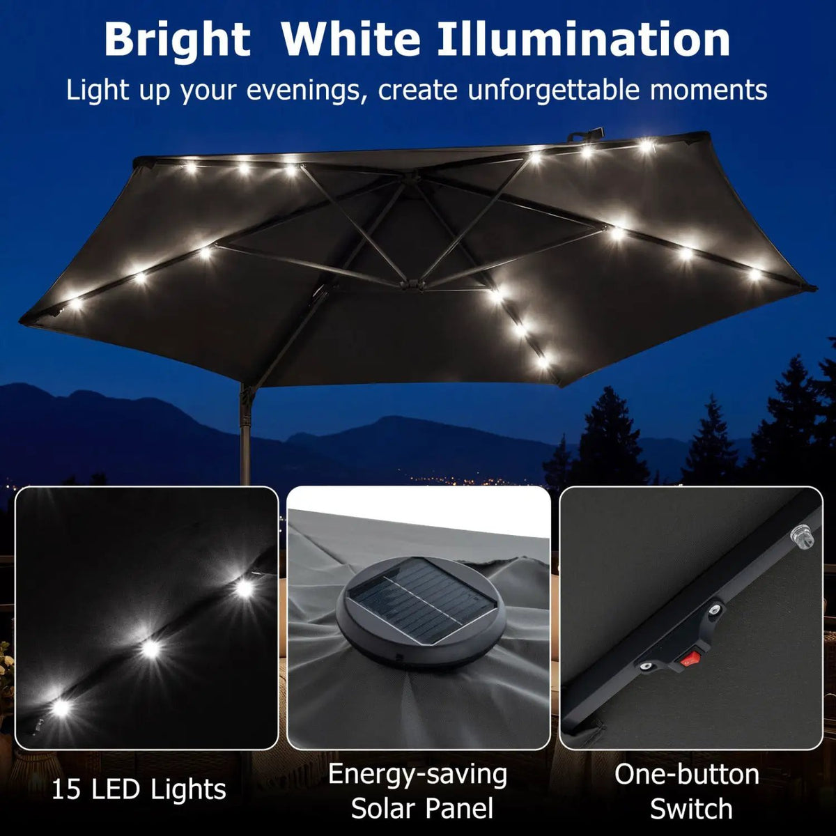 10 Feet Patio Cantilever Umbrella with Solar LED Lights, photo 17 of 40