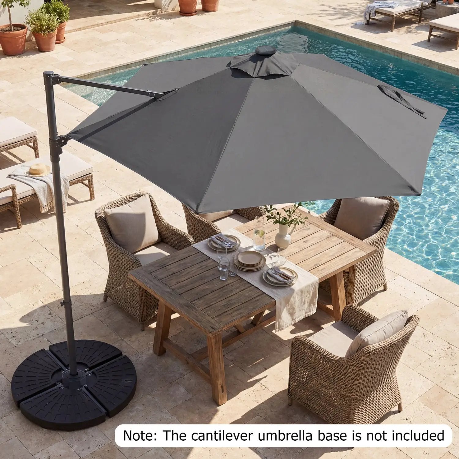 10 Feet Patio Cantilever Umbrella with Solar LED Lights by DirectDeals