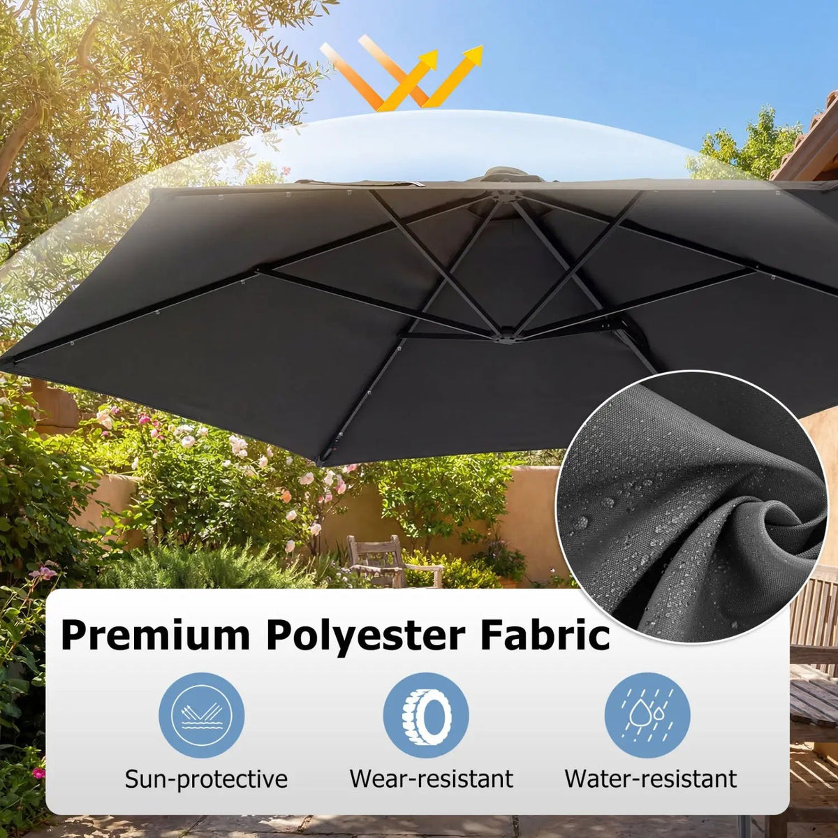 10 Feet Patio Cantilever Umbrella with Solar LED Lights, photo 18 of 40