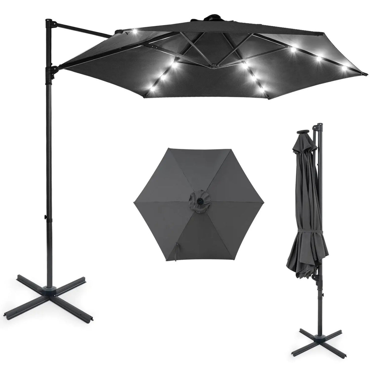 10 Feet Patio Cantilever Umbrella with Solar LED Lights, photo 14 of 40