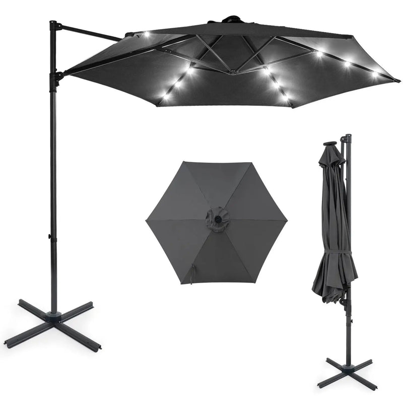 10 Feet Patio Cantilever Umbrella with Solar LED Lights by DirectDeals