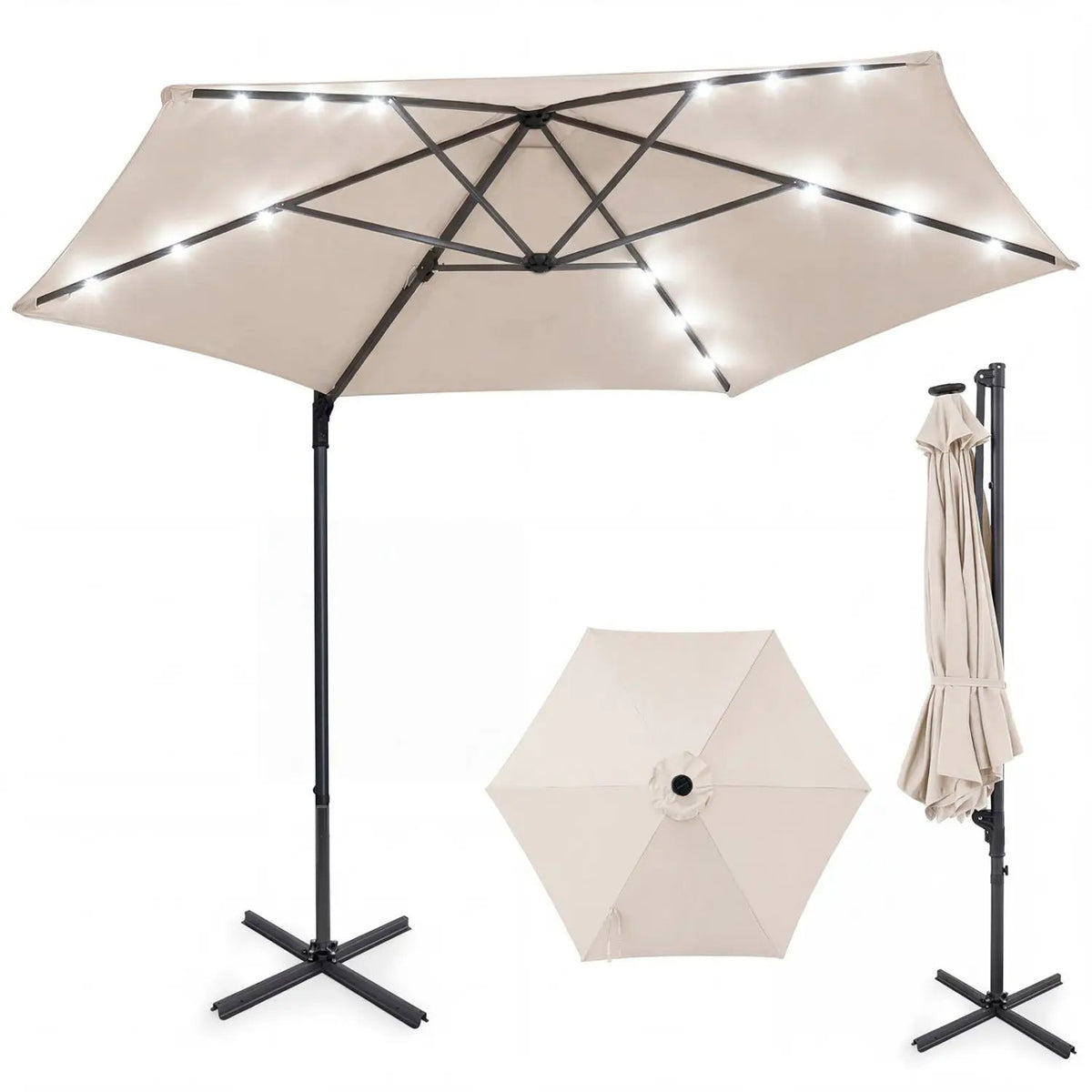 10 Feet Patio Cantilever Umbrella with Solar LED Lights, photo 4 of 40