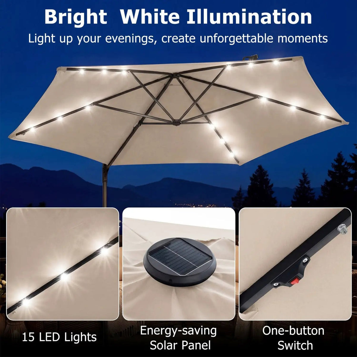 10 Feet Patio Cantilever Umbrella with Solar LED Lights, photo 30 of 40