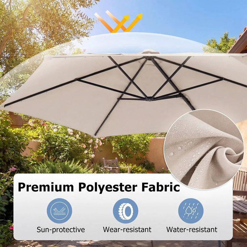 10 Feet Patio Cantilever Umbrella with Solar LED Lights by DirectDeals