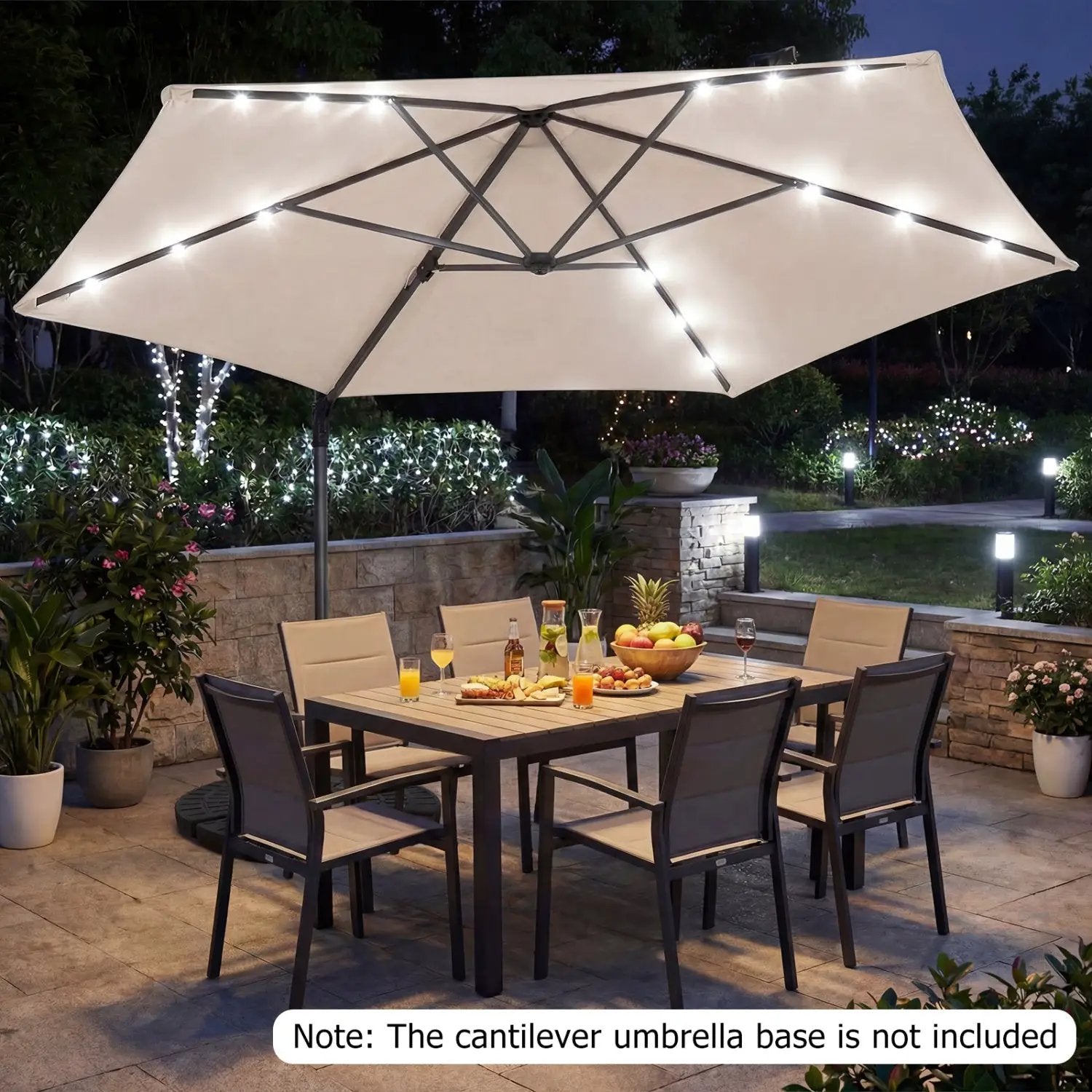 10 Feet Patio Cantilever Umbrella with Solar LED Lights by DirectDeals