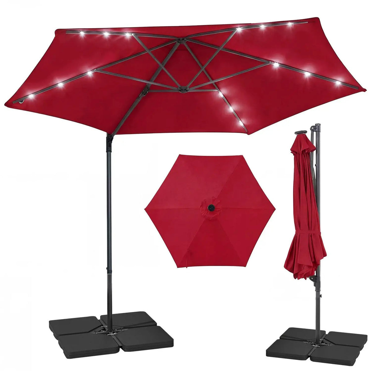 10 Feet Patio Cantilever Umbrella with Solar LED Lights, photo 7 of 40