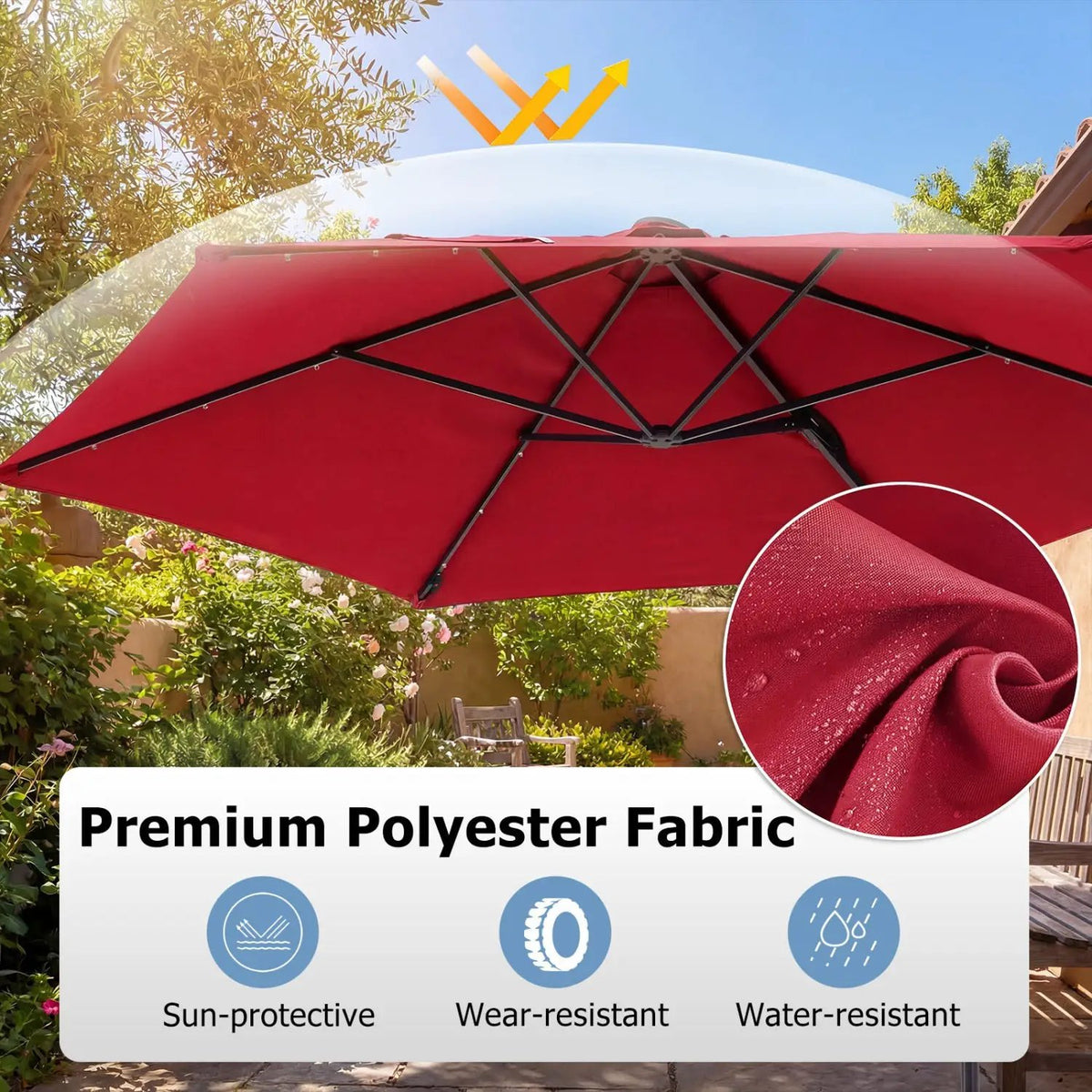 10 Feet Patio Cantilever Umbrella with Solar LED Lights, photo 11 of 40
