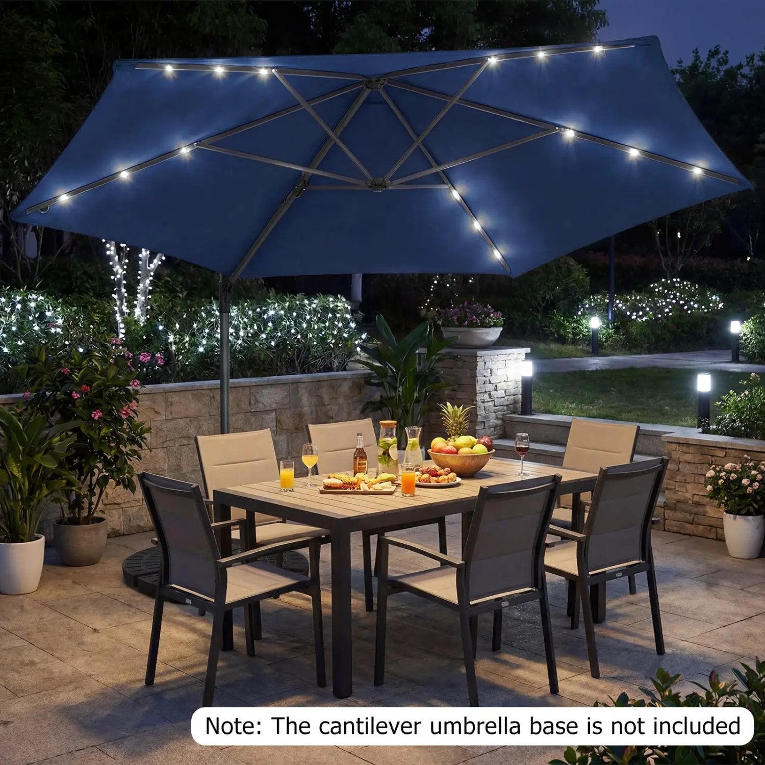 10 Feet Patio Cantilever Umbrella with Solar LED Lights by DirectDeals