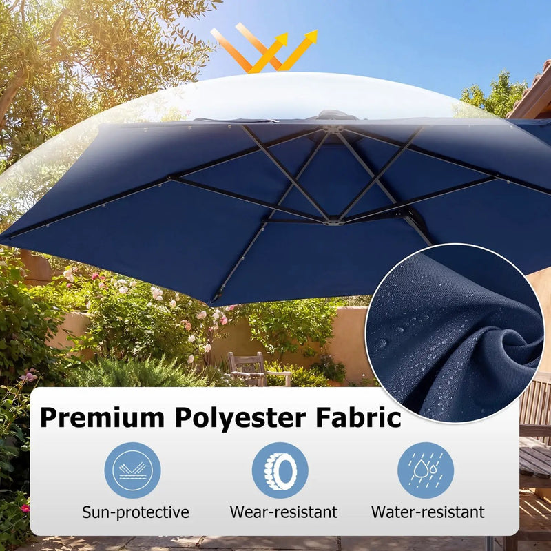 10 Feet Patio Cantilever Umbrella with Solar LED Lights by DirectDeals