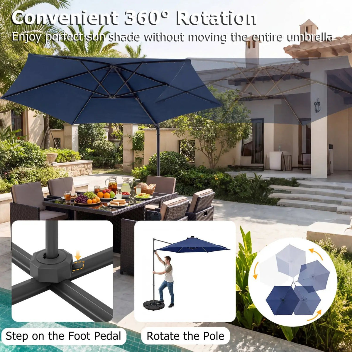 10 Feet Patio Cantilever Umbrella with Solar LED Lights, photo 25 of 40