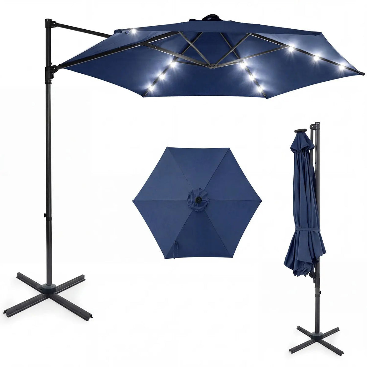 10 Feet Patio Cantilever Umbrella with Solar LED Lights, photo 3 of 40