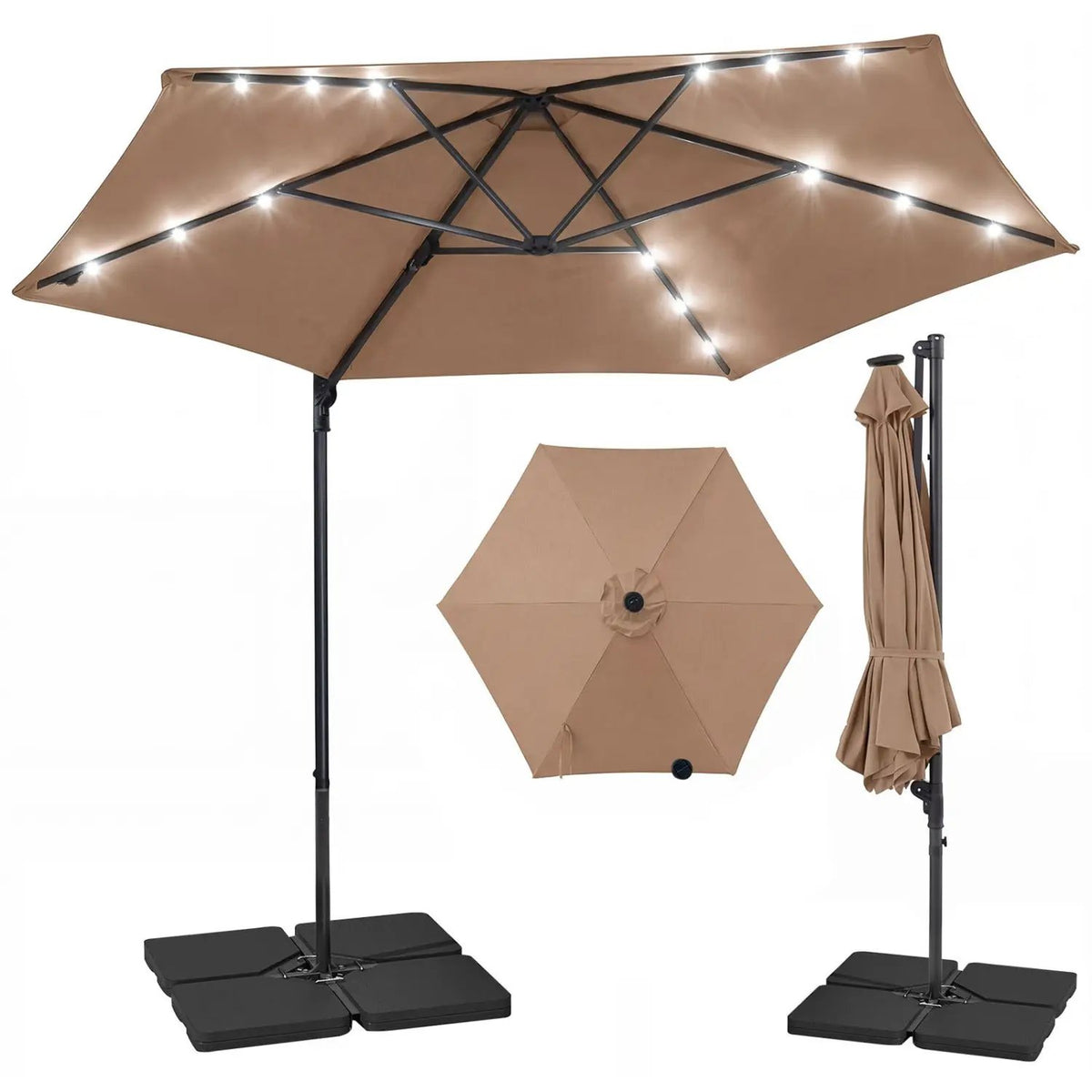 10 Feet Patio Cantilever Umbrella with Solar LED Lights, photo 5 of 40