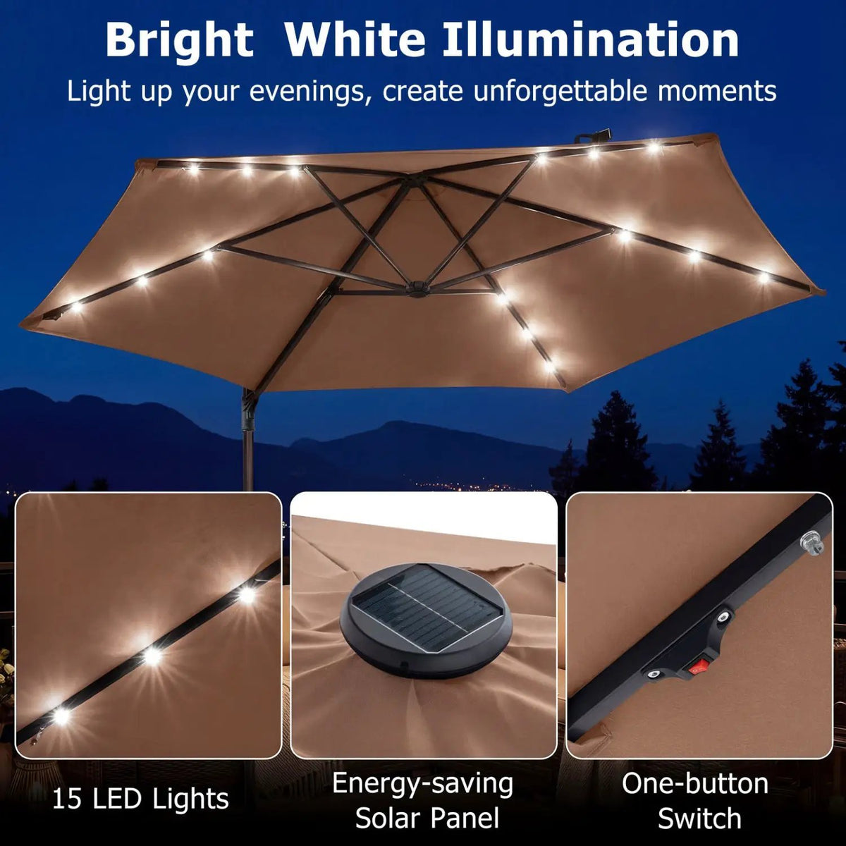 10 Feet Patio Cantilever Umbrella with Solar LED Lights, photo 38 of 40