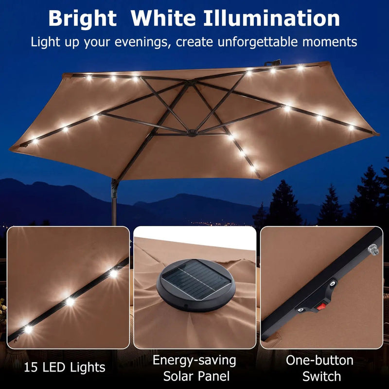 10 Feet Patio Cantilever Umbrella with Solar LED Lights by DirectDeals