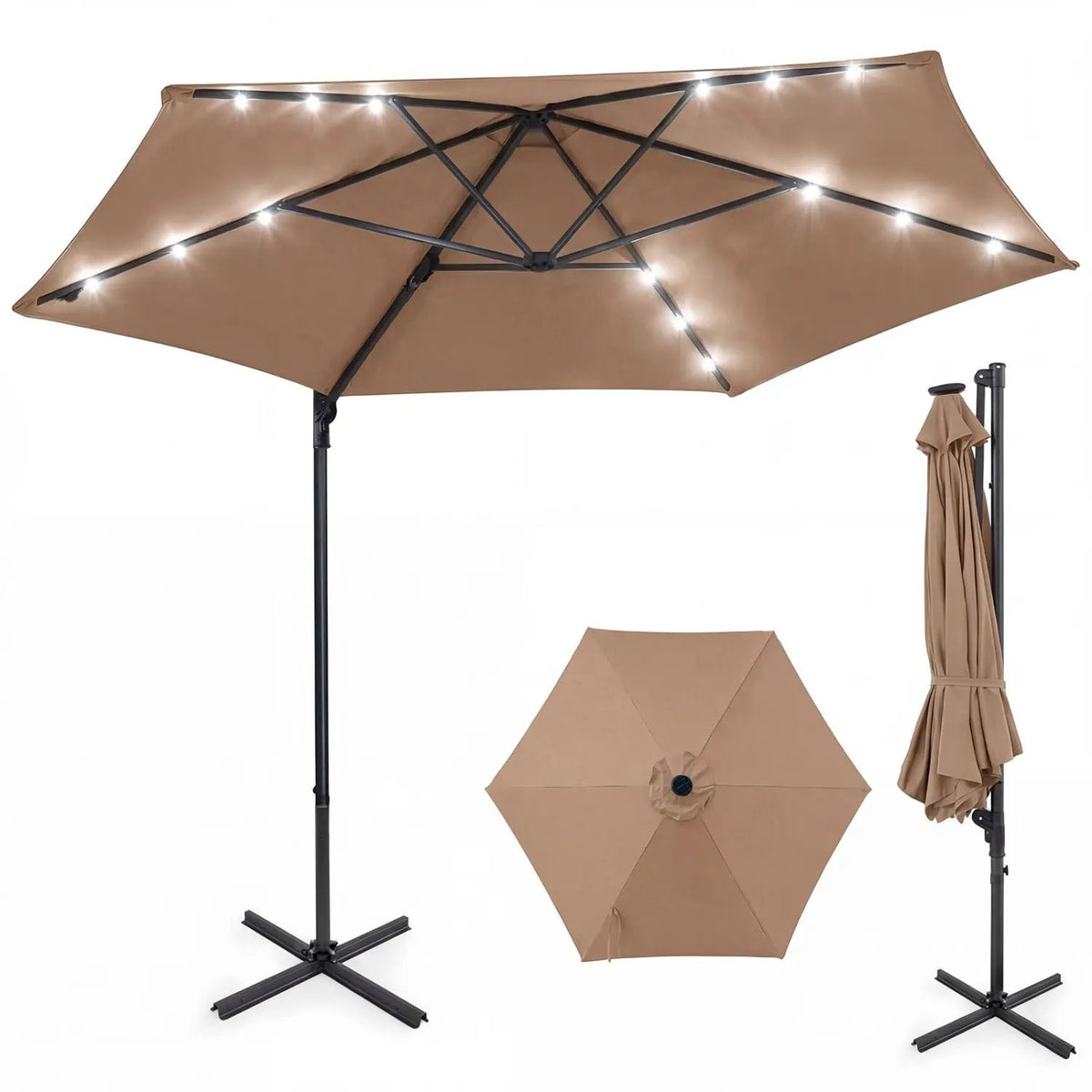 10 Feet Patio Cantilever Umbrella with Solar LED Lights, photo 35 of 40