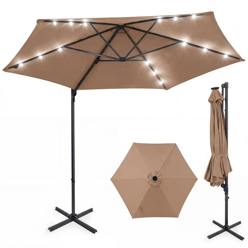 10 Feet Patio Cantilever Umbrella with Solar LED Lights by DirectDeals