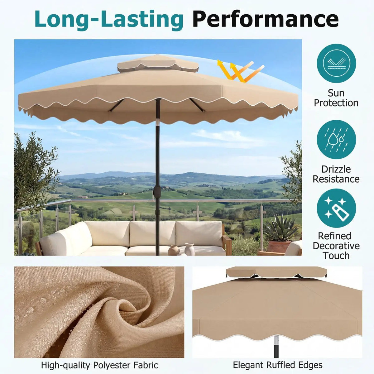 10 Ft Patio Umbrella with Push Button Tilt and Crank, photo 7 of 40