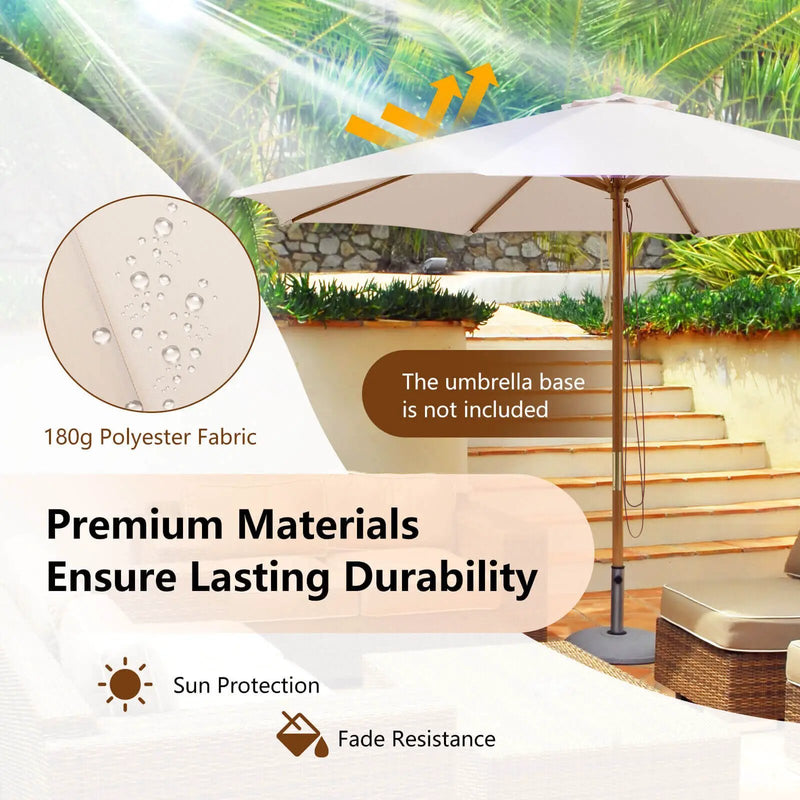 10 Feet Patio Umbrella with 8 Wooden Ribs and 3 Adjustable Heights by DirectDeals